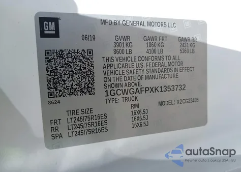 2019 Chevrolet Express 2500 Work Van from USA, damaged, VIN 1GCWGAFPXK1353732